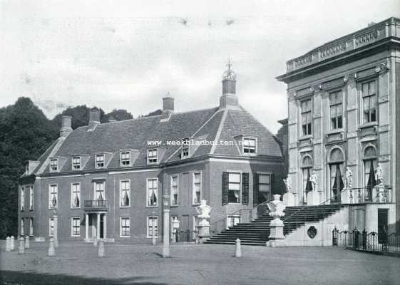 Zuid-Holland, 1907, Den Haag, HUIS TEN BOSCH. Voorzijde aan den kant van het Haagsche Bosch, middengedeelte met rechtervleugel
