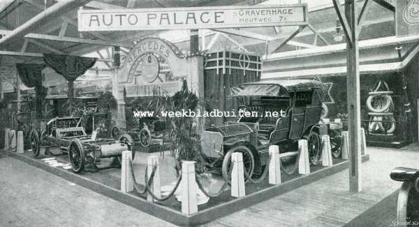 Noord-Holland, 1908, Amsterdam, De tentoonstelling van automobielen, motorrijwielen en motorbooten van 17-26 Januari in het Paleis voor Volksvlijt. Stand 