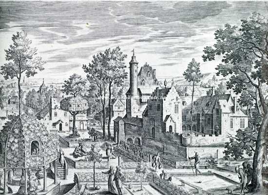 Een praatje over tuinkunst en nog wat. Het buitenleven omstreeks 1600. Naar eene gravure van Johan Sael, naar eene teekening van Hans Bol (einde 1500-begin 1600)