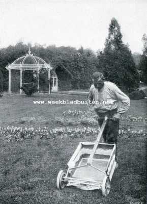 Onbekend, 1908, Onbekend, Het aanleggen en onderhouden van gras-perken op buitenplaatsen en villa-tuinen. Gazon-maaimachine 