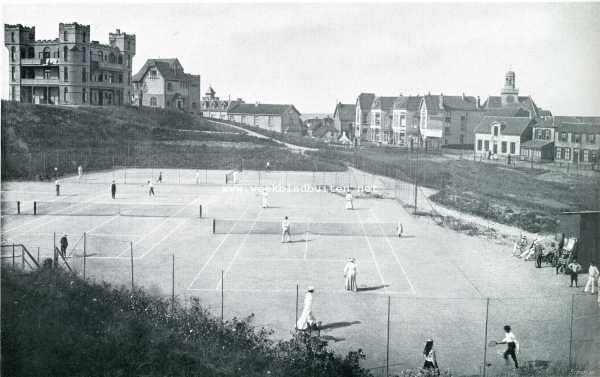 Zuid-Holland, 1908, Noordwijk, Noordwijk. Tennis-baan te Noordwijk aan Zee