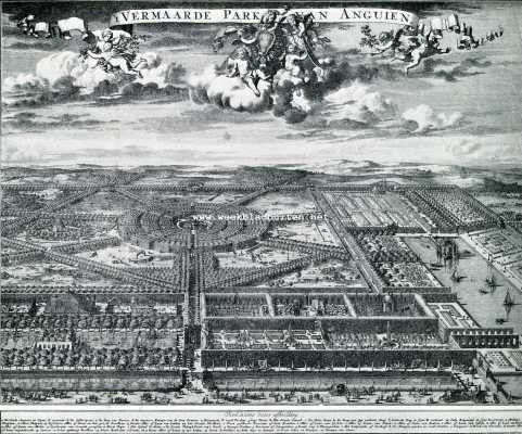 Dutch Gardens. X. 't Park Anguien, Belgi, omstreeks 1700. Zoogenaamde Le Notre stijl. Het mist de grootsche eenheid van conceptie - het kenmerk van echte Le Notre parken