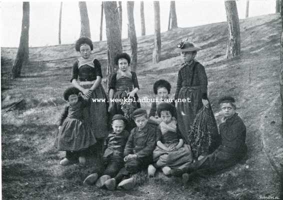 Gelderland, 1908, Nunspeet, Nunspeet op de Veluwe. Groepje kinderen in Nunspeetsche dracht