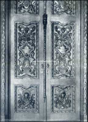 Overijssel, 1909, Dalfsen, Het Kasteel Rechteren. Detail van een deur in de Ridderzaal van het Kasteel Rechteren