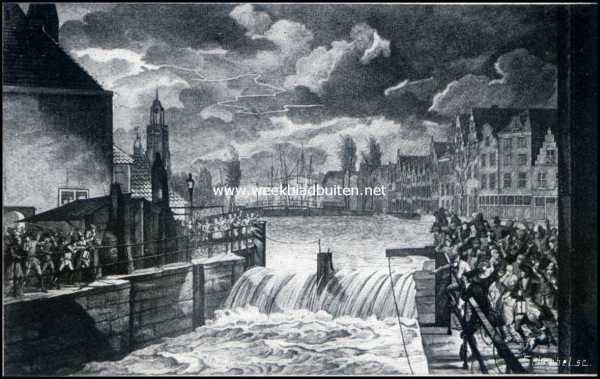 Oud-Delfshaven. Overstroomin in Delfshaven op 4 Nov. 1775. (Naar een prent berustende in het Archief te Rotterdam)