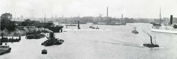 Zuid-Holland, 1909, Rotterdam, De Maas bij Rotterdam. Gezicht op de Maas uit de Maashaven