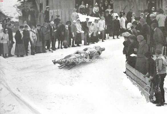 Zwitserland, 1910, Davos, Over Bobslee-toeren te Davos. In de laatste bocht aan de 