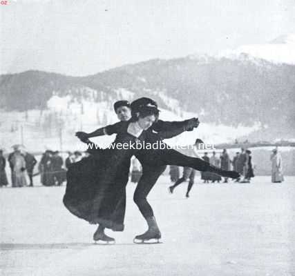 Zwitserland, 1910, Davos, De ijsfeesten te Davos. Den heer Woranek en mevrouw Wirzt, paar-rijden 1