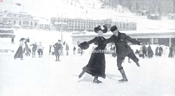 Zwitserland, 1910, Davos, De ijsfeesten te Davos. Den heer Woranek en mevrouw Wirzt, paar-rijden 2