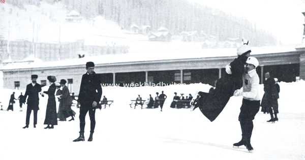 De ijsfeesten te Davos. De heer v. Dijck en mej. Andre de B. Dansen