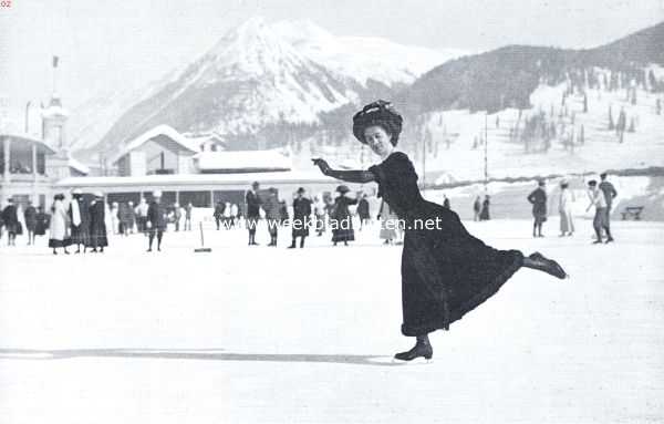 Zwitserland, 1910, Davos, De ijsfeesten te Davos. Mej. Eilers. Kunstrijden