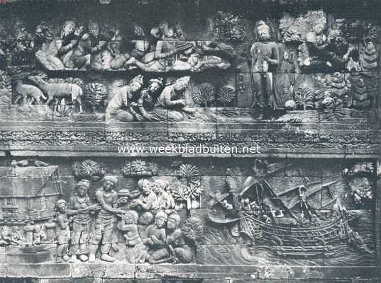 Indonesi, 1910, Onbekend, Uit Insulinde. De Brboedoer. Fries voorstellende aankomst van Boeddha's schip, zijne huldiging door geesten, brahmanen en bevolking
