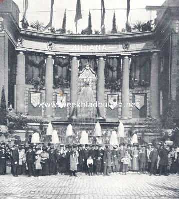 Noord-Holland, 1910, Amsterdam, Het koninklijk bezoek aan Amsterdam. De fontein op den Dam