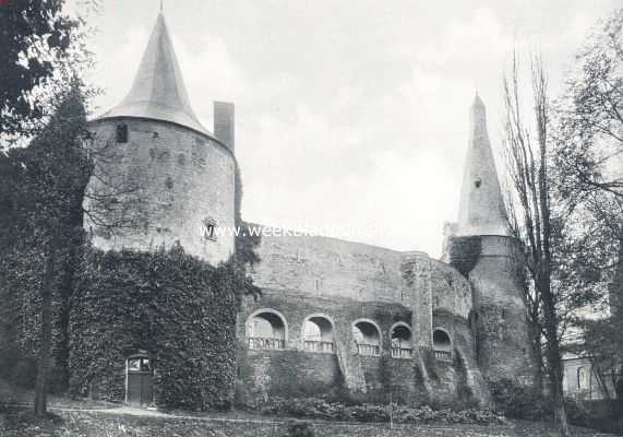 Limburg, 1910, Horn, Het kasteel Horn (L.). Kasteelmuur van terzijde gezien