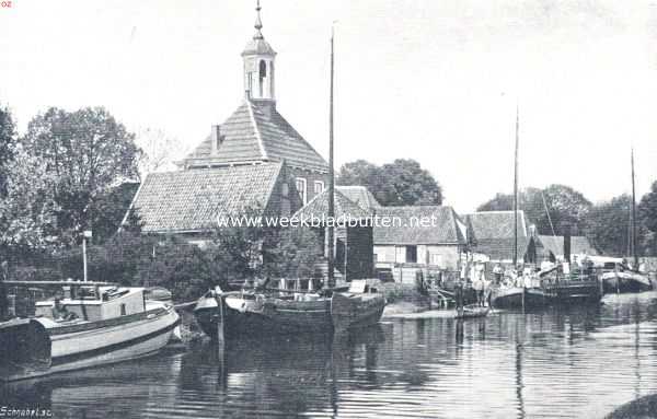 Overijssel, 1910, Kuinre, Kuinre. Gezicht op het riviertje de Linde en het Raadhuis