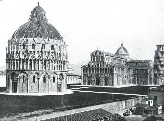 Itali, 1910, Pisa, Pisa, de Dom, het Baptisterium en de scheeve toren