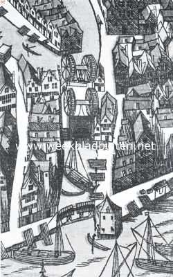 De Nieuwezijds Voorburgwal. De omgeving der Oude Haarlemmersluis in 1544. Fragment van de kaart van Amsterdam van Cornelis Antonisz