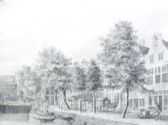 Noord-Holland, 1911, Amsterdam, De Nieuwezijds Voorburgwal. De Martelaarsgracht in 1780. Naar eene O.-I. inktteekening van H. Schouten (Kon. Oudheidk. Genootschap)