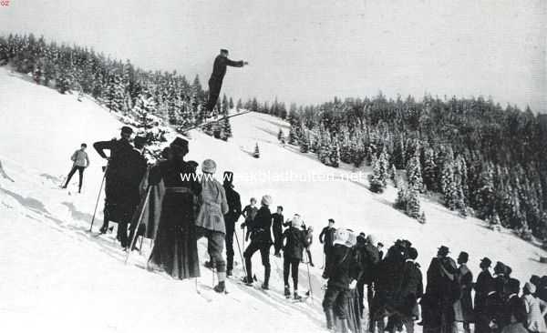Zwitserland, 1911, Davos, Skin te Davos. Verspringen op ski's