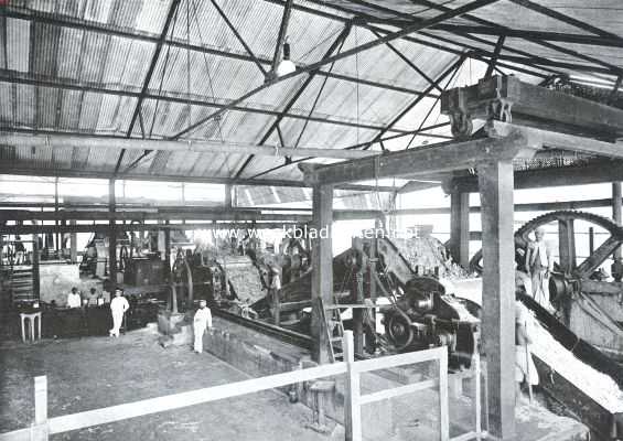 Indonesi, 1912, Onbekend, Fabricatie van rietsuiker op Java. Molens met carriers in een suikerfabriek