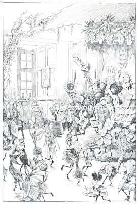 Onbekend, 1912, Onbekend, Andersen en zijn sprookjes. III Bloemespel.  Zoo gauw als de Koning en zijn heele hofstoet naar de stad verhuisd zijn, loopen de bloemen uit den tuin naar binnen en dan maken ze pret. (Kleine Ida's bloemen)