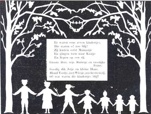 Onbekend, 1912, Onbekend, Een aardig prentenboek. De zeven kindertjes op weg naar Kaatje. Uit het prentenboek 