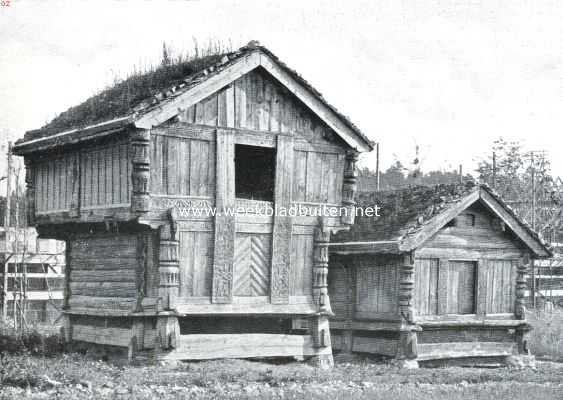 Noorwegen, 1913, Bygdy, Openluchtmusea. De oude voorraadschuren uit Telemarken