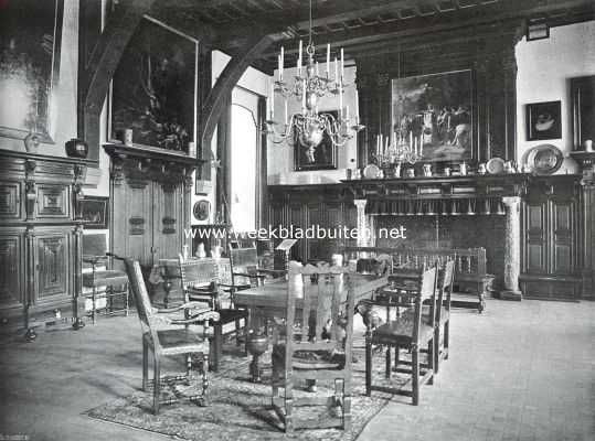 Noord-Holland, 1913, Muiden, In 't kasteel van Hooft. De ridderzaal in het Muiderslot