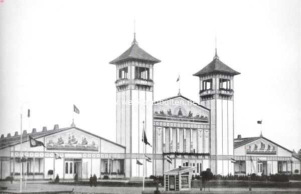 Noord-Holland, 1913, Amsterdam, Het hoofdgebouw van den eerste Nederl. Tentoonstelling op Scheepvaartgebied te Amsterdam