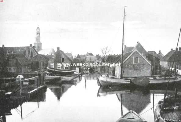 Friesland, 1913, Hindeloopen, Gezicht op Hindeloopen van de Indijksbrug af