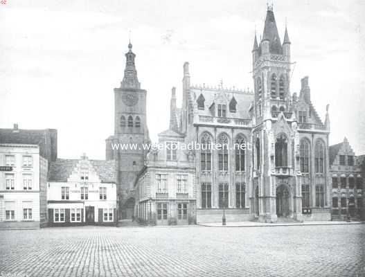 Belgi, 1913, Diksmuide, Diksmuide. Stadhuis met St. Nicolaas-kerk