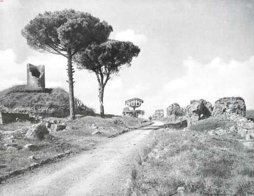 De Via Appia Antica bij Rome. De Via Appia met den grafheuvel der Curiatii