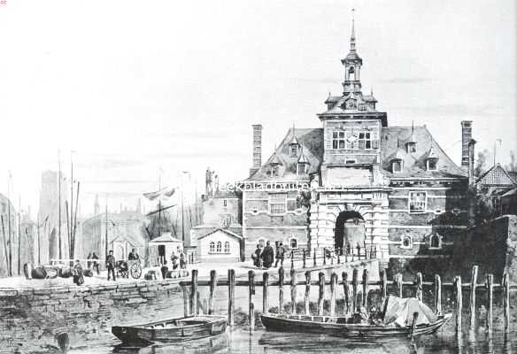 Sloopend herboren Nederland V. Rotterdam, de sloopersstad. (Slot.). De oude Hoofdpoort te Rotterdam uit 1643, gesloopt in 1856. Naar een teekening in het gemeente-archief te Rotterdam