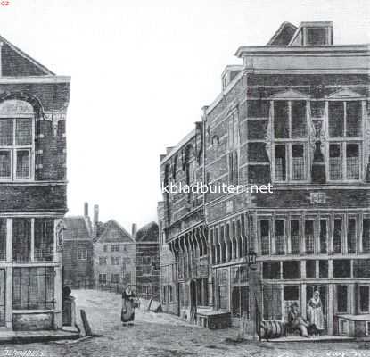 Zuid-Holland, 1914, Dordrecht, Sloopend herboren Nederland VI. De kleinere steden en het platteland van Zuid-Holland. De huizen Het Cruys en Samson te Dordrecht, gesloopt in 1847