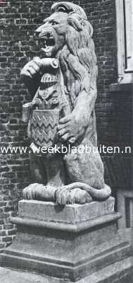 Gelderland, 1914, Velp, Het kasteel Biljoen. Waperdragende leeuw op de leuning der brug voor het kasteel Biljoen