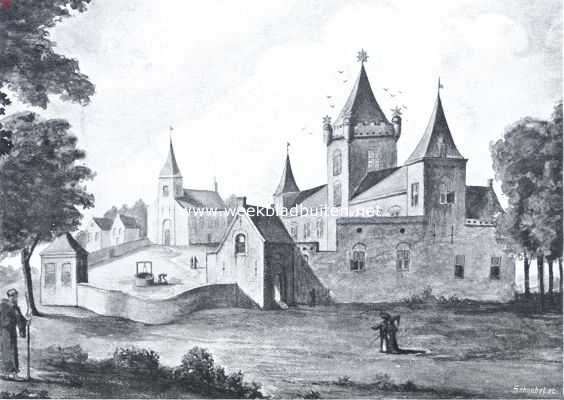 Zuid-Holland, 1914, Hillegersberg, Het kasteel te Hillegersberg in de veertiende eeuw. Naar een teekening in het gemeente-archief te Rotterdam