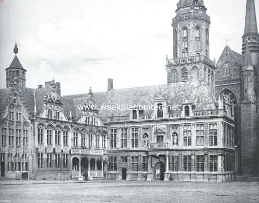 Belgi, 1914, Veurne, Veurne. Het Stadhuis en het oude Landhuis, thans gerechtshof
