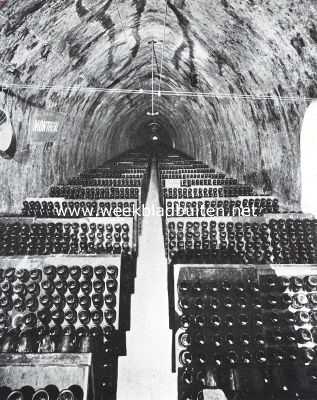Frankrijk, 1914, Reims, Reims. In de krijtsteen uitgehouwen gewelf, dienstdoende als wijnkelder