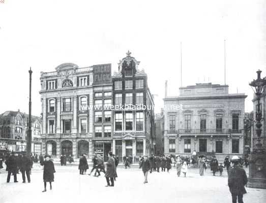 Noord-Holland, 1914, Amsterdam, De dezer dagen gesloopt wordende huizen aan de zuidzijde van den Dam te Amsterdam