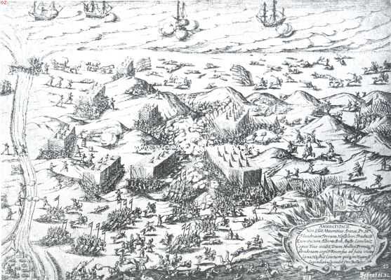 De Slag bij Nieuwpoort in 1600. Naar een prent in het Rijksprentenkabinet