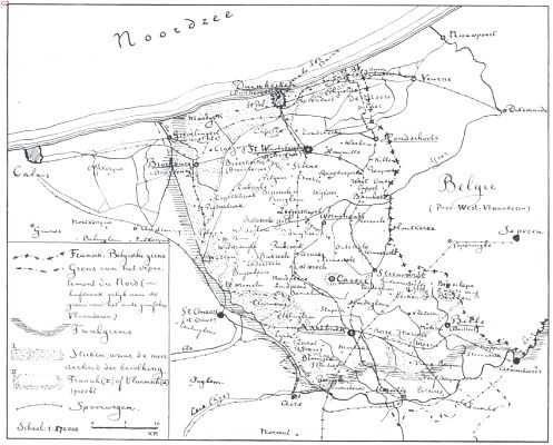 Frankrijk, 1914, Onbekend, Een merkwaardige landstreek tusschen Yperen en Calais. Kaartje van Vlaamsch-sprekend Frankrijk (de arrondisementen Duinkerken en Hazebroek van het dpartement du Nord)