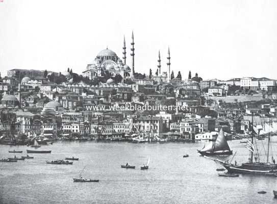 De stad aan den Gouden Hoorn. Gezicht op Konstantinopel en de Gouden Hoorn. In het midden de moskee van Soliman, gebouwd van 1556-1566