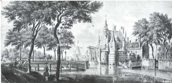 De Delftsche Poort te Rotterdam. De Oude Delftsche Poort, van den Singel gezien. Naar eene teekening van I. de Beyer, 1765, berustende op het Rotterdamsche Gemeentearchief