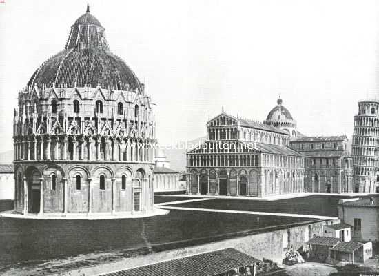 Itali, 1915, Pisa, Pisa, de starende. De Dom, de Doopkerk en de Klokketoren, daarachter het Campo Santo