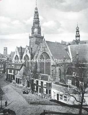 Noord-Holland, 1915, Amsterdam, Amsterdamsche torens. Gezicht op de Oude Kerk en haar toren