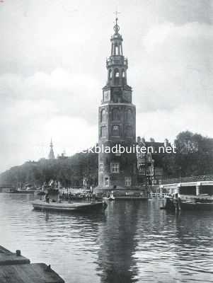 Noord-Holland, 1915, Amsterdam, Amsterdamsche torens. De Montelbaanstoren aan de Oude Schans. In 't verschiet de toren den Zuiderkerk