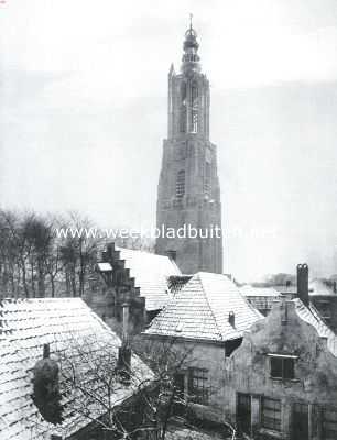 Utrecht, 1916, Amersfoort, De Lieve Vrouwe-toren te Amersfoort. Als het gesneeuwd heeft