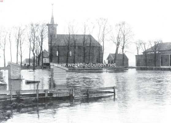 Noord-Holland, 1916, Schellingwoude, De doorbraak onzer zeedijken. Het door het water omringde kerkje te Schellingwoude