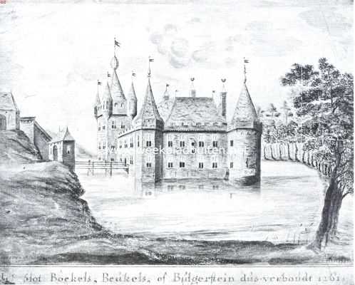 Onbekend, 1916, Onbekend, Verdweenen kasteelen om en in Rotterdam. Het slot Boekels of Bulgerstein, zooals het verbouwd werd in 1261. Naar eene gekleurde teekening van J. Kortbrant van 1742, berustende op het gemeente-archief te Rotterdam