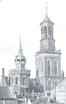 Overijssel, 1916, Kampen, Oud-Kampen aan den Ijsselkant. Schepentoren en de Nieuwe Toren